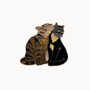Kitty Cats Brooch Fish Enterprise Signed Kitten Cloisonné Enamel Pin Black Gold